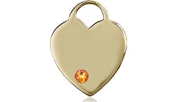 [3200KT-STN11] 14kt Gold Heart Medal with a 3mm Topaz Swarovski stone