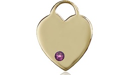 [3200KT-STN2] 14kt Gold Heart Medal with a 3mm Amethyst Swarovski stone