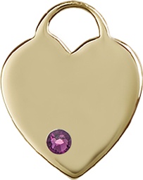 [3200KT-STN2] 14kt Gold Heart Medal with a 3mm Amethyst Swarovski stone
