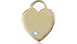 [3200KT-STN3] 14kt Gold Heart Medal with a 3mm Aqua Swarovski stone