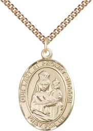 [7299GF/24GF] 14kt Gold Filled Our Lady of Prompt Succor Pendant on a 24 inch Gold Filled Heavy Curb chain