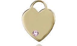 [3200KT-STN6] 14kt Gold Heart Medal with a 3mm Light Amethyst Swarovski stone