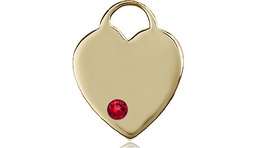 [3200KT-STN7] 14kt Gold Heart Medal with a 3mm Ruby Swarovski stone