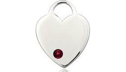 [3200SS-STN1] Sterling Silver Heart Medal with a 3mm Garnet Swarovski stone