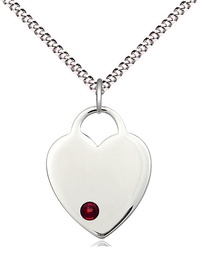 [3200SS-STN1/18S] Sterling Silver Heart Pendant with a 3mm Garnet Swarovski stone on a 18 inch Light Rhodium Light Curb chain