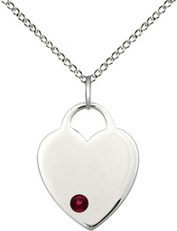[3200SS-STN1/18SS] Sterling Silver Heart Pendant with a 3mm Garnet Swarovski stone on a 18 inch Sterling Silver Light Curb chain