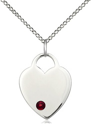 [3200SS-STN1/18SS] Sterling Silver Heart Pendant with a 3mm Garnet Swarovski stone on a 18 inch Sterling Silver Light Curb chain