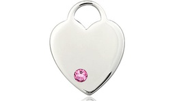 [3200SS-STN10] Sterling Silver Heart Medal with a 3mm Rose Swarovski stone