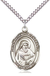 [7302SS/24SS] Sterling Silver Saint Bede the Venerable Pendant on a 24 inch Sterling Silver Heavy Curb chain
