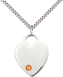 [3200SS-STN11/18S] Sterling Silver Heart Pendant with a 3mm Topaz Swarovski stone on a 18 inch Light Rhodium Light Curb chain