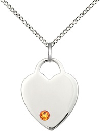 [3200SS-STN11/18SS] Sterling Silver Heart Pendant with a 3mm Topaz Swarovski stone on a 18 inch Sterling Silver Light Curb chain