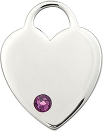 [3200SS-STN2] Sterling Silver Heart Medal with a 3mm Amethyst Swarovski stone