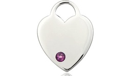 [3200SS-STN2] Sterling Silver Heart Medal with a 3mm Amethyst Swarovski stone