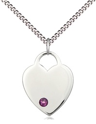 [3200SS-STN2/18S] Sterling Silver Heart Pendant with a 3mm Amethyst Swarovski stone on a 18 inch Light Rhodium Light Curb chain
