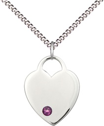 [3200SS-STN2/18S] Sterling Silver Heart Pendant with a 3mm Amethyst Swarovski stone on a 18 inch Light Rhodium Light Curb chain