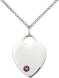 [3200SS-STN2/18SS] Sterling Silver Heart Pendant with a 3mm Amethyst Swarovski stone on a 18 inch Sterling Silver Light Curb chain