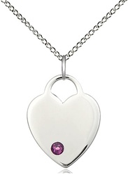 [3200SS-STN2/18SS] Sterling Silver Heart Pendant with a 3mm Amethyst Swarovski stone on a 18 inch Sterling Silver Light Curb chain