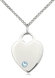 [3200SS-STN3/18SS] Sterling Silver Heart Pendant with a 3mm Aqua Swarovski stone on a 18 inch Sterling Silver Light Curb chain