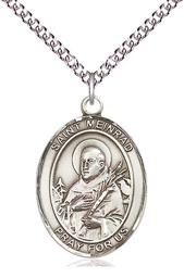 [7307SS/24SS] Sterling Silver Saint Meinrad of Einsideln Pendant on a 24 inch Sterling Silver Heavy Curb chain