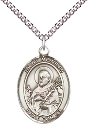 [7307SS/24SS] Sterling Silver Saint Meinrad of Einsideln Pendant on a 24 inch Sterling Silver Heavy Curb chain