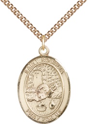 [7309GF/24GF] 14kt Gold Filled Saint Rosalia Pendant on a 24 inch Gold Filled Heavy Curb chain