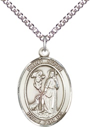 [7310SS/24SS] Sterling Silver Saint Roch Pendant on a 24 inch Sterling Silver Heavy Curb chain