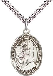 [7311SS/24S] Sterling Silver Saint Elizabeth of the Visitation Pendant on a 24 inch Light Rhodium Heavy Curb chain