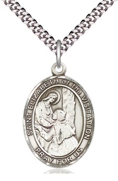 [7311SS/24S] Sterling Silver Saint Elizabeth of the Visitation Pendant on a 24 inch Light Rhodium Heavy Curb chain