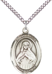 [7312SS/24SS] Sterling Silver Saint Olivia Pendant on a 24 inch Sterling Silver Heavy Curb chain