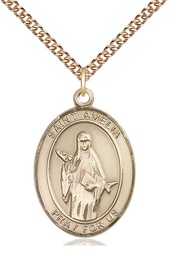 [7313GF/24GF] 14kt Gold Filled Saint Amelia Pendant on a 24 inch Gold Filled Heavy Curb chain