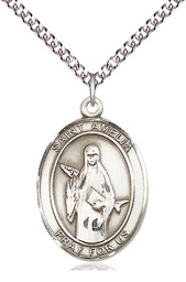 [7313SS/24SS] Sterling Silver Saint Amelia Pendant on a 24 inch Sterling Silver Heavy Curb chain