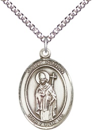 [7315SS/24SS] Sterling Silver Saint Ronan Pendant on a 24 inch Sterling Silver Heavy Curb chain