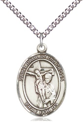 [7318SS/24SS] Sterling Silver Saint Paul of the Cross Pendant on a 24 inch Sterling Silver Heavy Curb chain