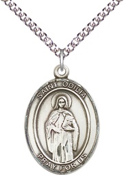 [7319SS/24SS] Sterling Silver Saint Odilia Pendant on a 24 inch Sterling Silver Heavy Curb chain