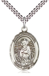 [7320SS/24S] Sterling Silver Saint Christina the Astonishing Pendant on a 24 inch Light Rhodium Heavy Curb chain