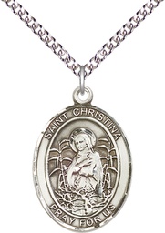 [7320SS/24SS] Sterling Silver Saint Christina the Astonishing Pendant on a 24 inch Sterling Silver Heavy Curb chain