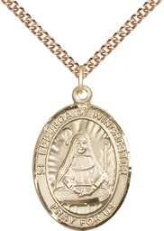 [7324GF/24GF] 14kt Gold Filled Saint Edburga of Winchester Pendant on a 24 inch Gold Filled Heavy Curb chain