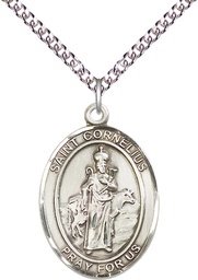 [7325SS/24SS] Sterling Silver Saint Cornelius Pendant on a 24 inch Sterling Silver Heavy Curb chain