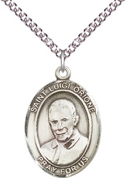[7326SS/24SS] Sterling Silver Saint Luigi Orione Pendant on a 24 inch Sterling Silver Heavy Curb chain