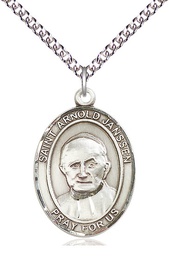[7328SS/24SS] Sterling Silver Saint Arnold Janssen Pendant on a 24 inch Sterling Silver Heavy Curb chain