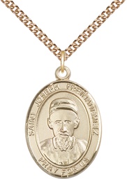 [7329GF/24GF] 14kt Gold Filled Saint Joseph Freinademetz Pendant on a 24 inch Gold Filled Heavy Curb chain