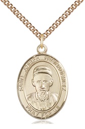 [7329GF/24GF] 14kt Gold Filled Saint Joseph Freinademetz Pendant on a 24 inch Gold Filled Heavy Curb chain