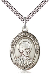 [7330SS/24S] Sterling Silver Saint Louis Marie de Montfort Pendant on a 24 inch Light Rhodium Heavy Curb chain