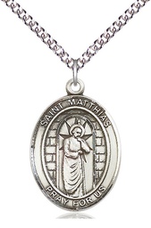 [7331SS/24SS] Sterling Silver Saint Matthias the Apostle Pendant on a 24 inch Sterling Silver Heavy Curb chain