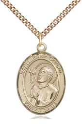 [7334GF/24GF] 14kt Gold Filled Saint Rene Goupil Pendant on a 24 inch Gold Filled Heavy Curb chain