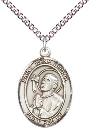 [7334SS/24SS] Sterling Silver Saint Rene Goupil Pendant on a 24 inch Sterling Silver Heavy Curb chain