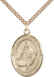 [7336GF/24GF] 14kt Gold Filled Saint Catherine of Sweden Pendant on a 24 inch Gold Filled Heavy Curb chain