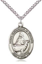 [7336SS/24SS] Sterling Silver Saint Catherine of Sweden Pendant on a 24 inch Sterling Silver Heavy Curb chain