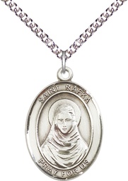[7338SS/24SS] Sterling Silver Saint Rafka Pendant on a 24 inch Sterling Silver Heavy Curb chain