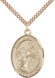 [7339GF/24GF] 14kt Gold Filled Saint Nimatullah Pendant on a 24 inch Gold Filled Heavy Curb chain
